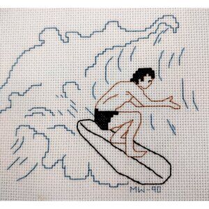 Cross Stitch Needlework Surfer design vintage 1990 6x4.5